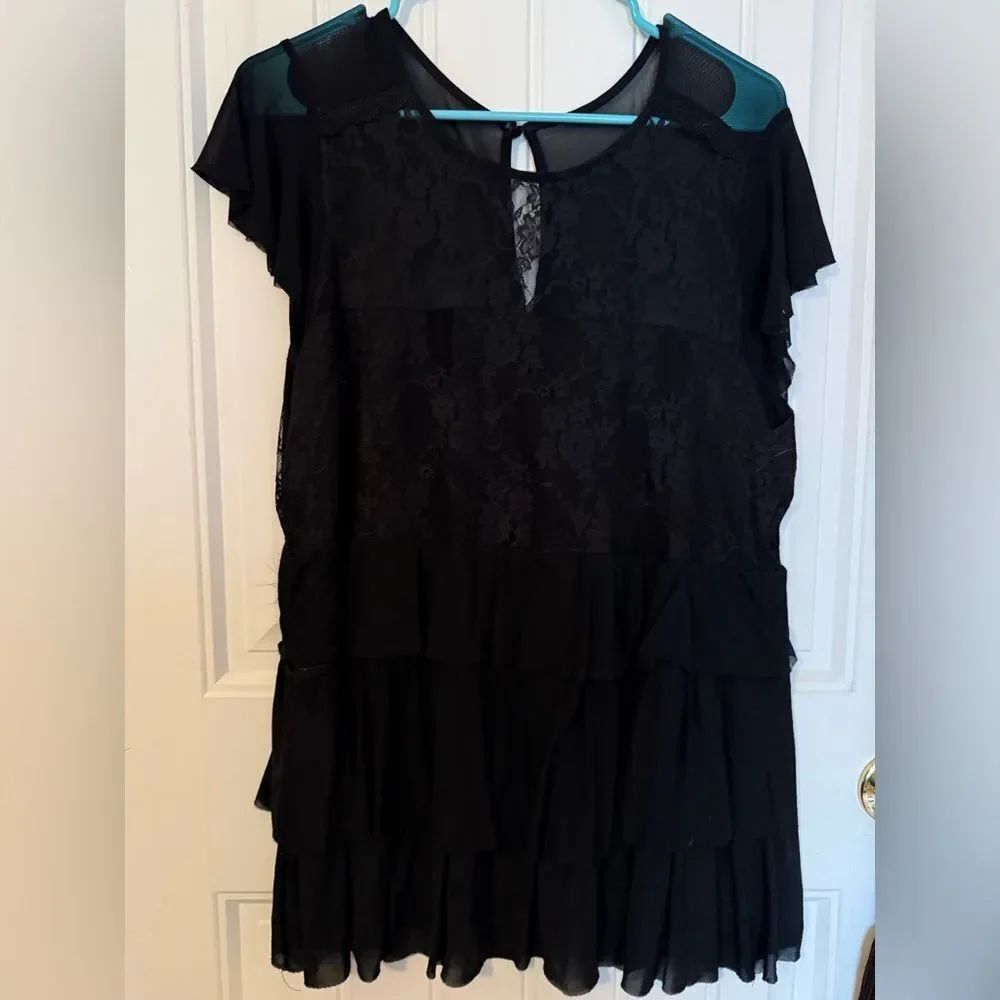 Torrid Black Lace Ruffle Blouse